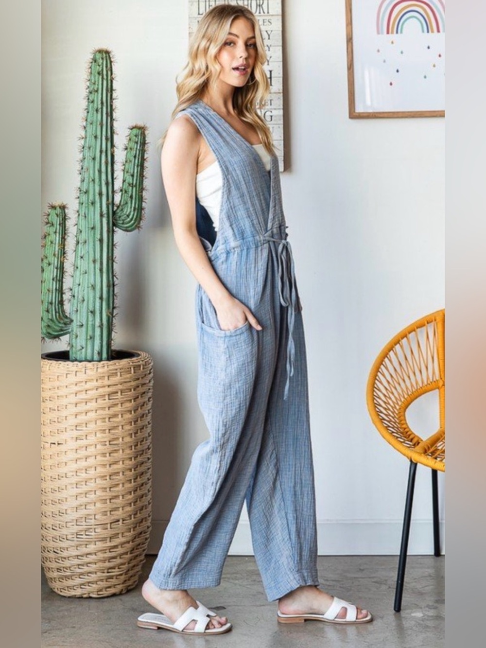 Oli & Hali Mineral Washed Wide Leg Jumpsuit Size L